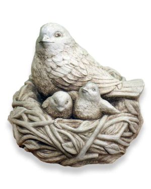 Cast Stone Plaque Featuring Birds Full Nest